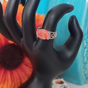 Natural Crystal Agate Silver Plated Basic Victorian Style Band Ring Size 7.5